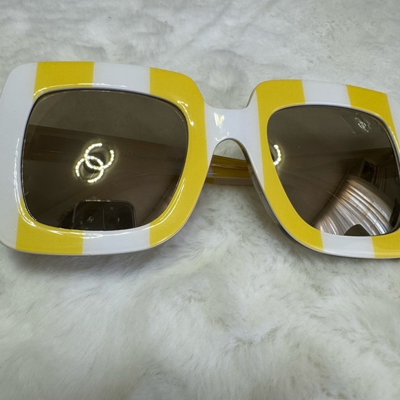 Dolce & Gabbana Accessories - Dolce gabbana Yellow and White Striped Square Sunglasses